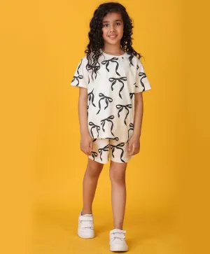 PRETTY BLACK BOW SHORTS SET - WHITE