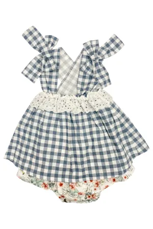 "Winnie" Navy Gingham Blouse & Toucan Skirt