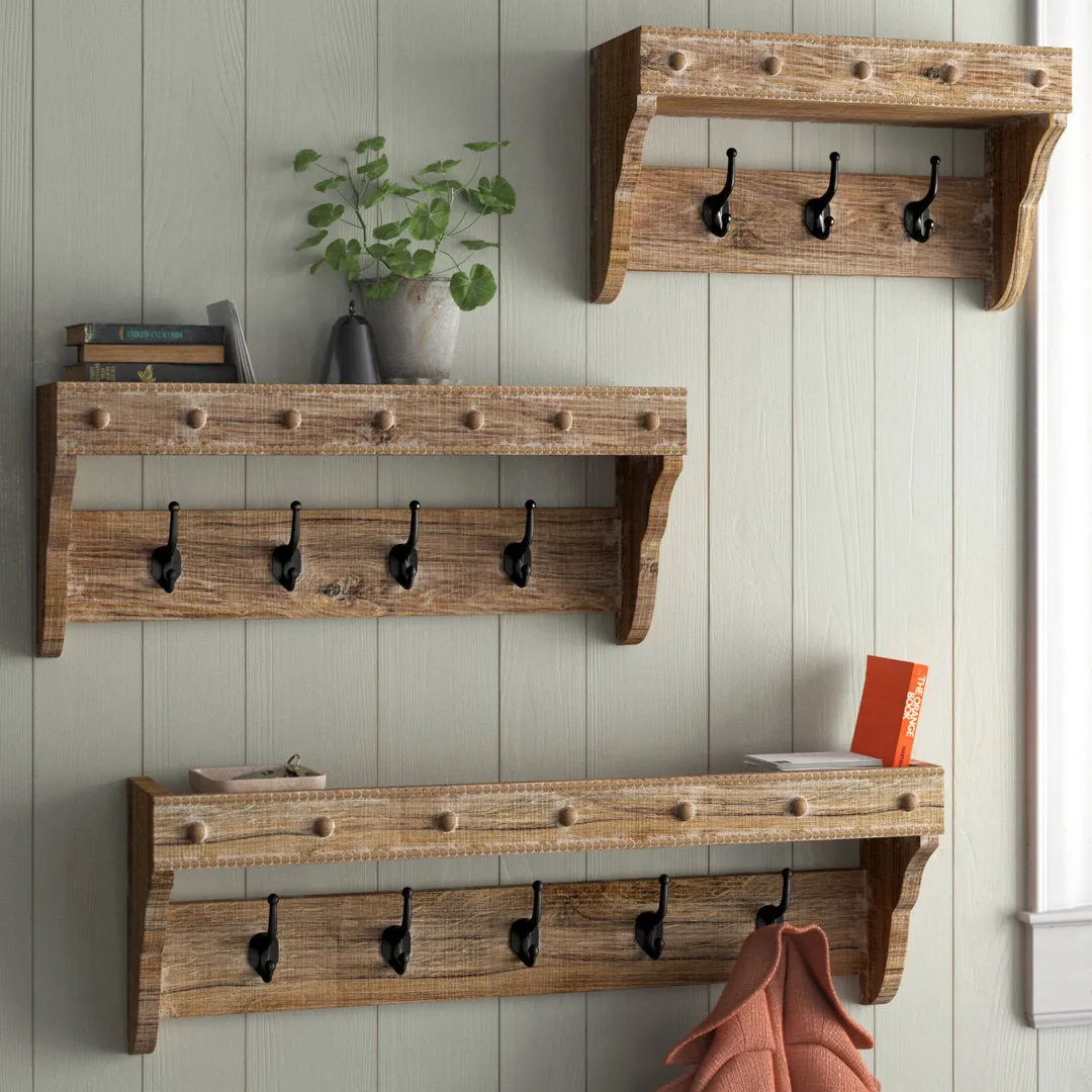Rakhee Solid Wood 12 - Wall Mounted Coat Rack with Storage Foundry Select