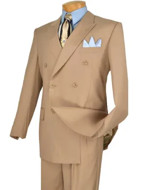 Regular Fit Double Breasted 2 Piece Suit with Flexible Elastic Waistband Beige F-DC900