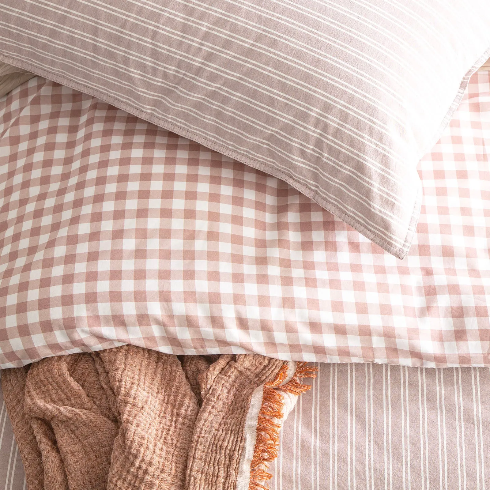 Renee Taylor Alison Yarn Dyed Cotton Reversible Quilt cover sets - Clay