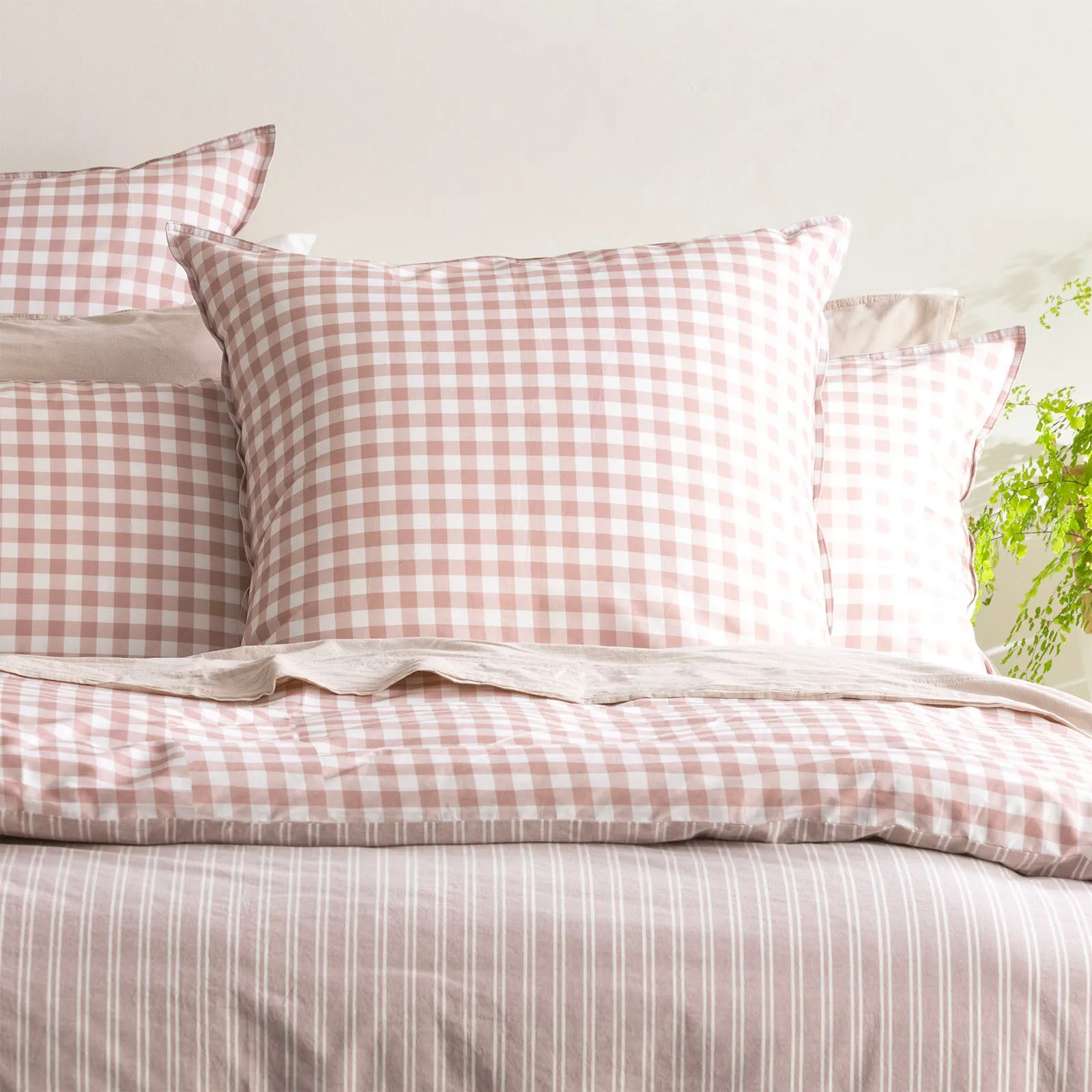 Renee Taylor Alison Yarn Dyed Cotton Reversible Quilt cover sets - Clay