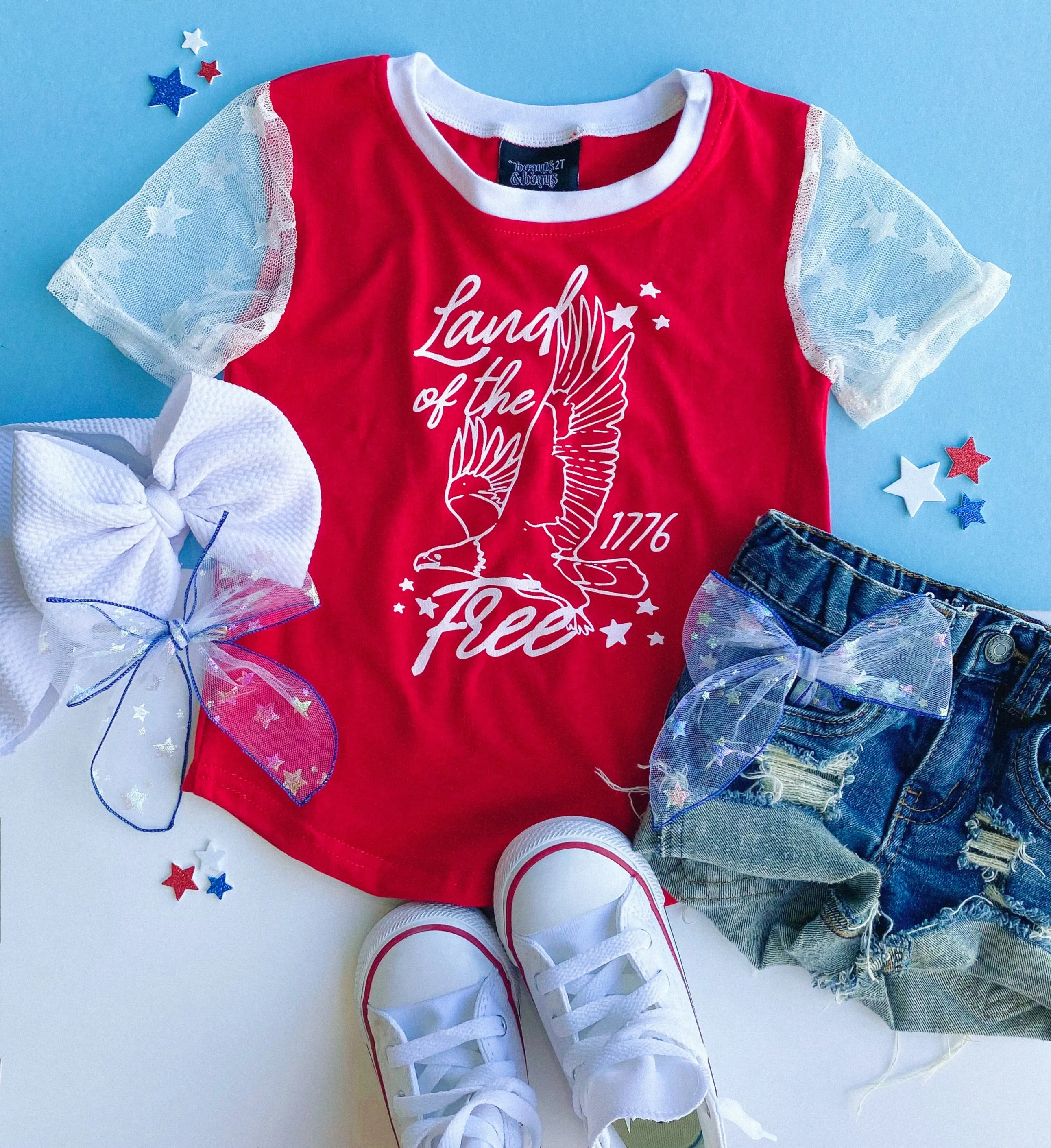 RESTOCK: land of the free tee - star mesh sleeves
