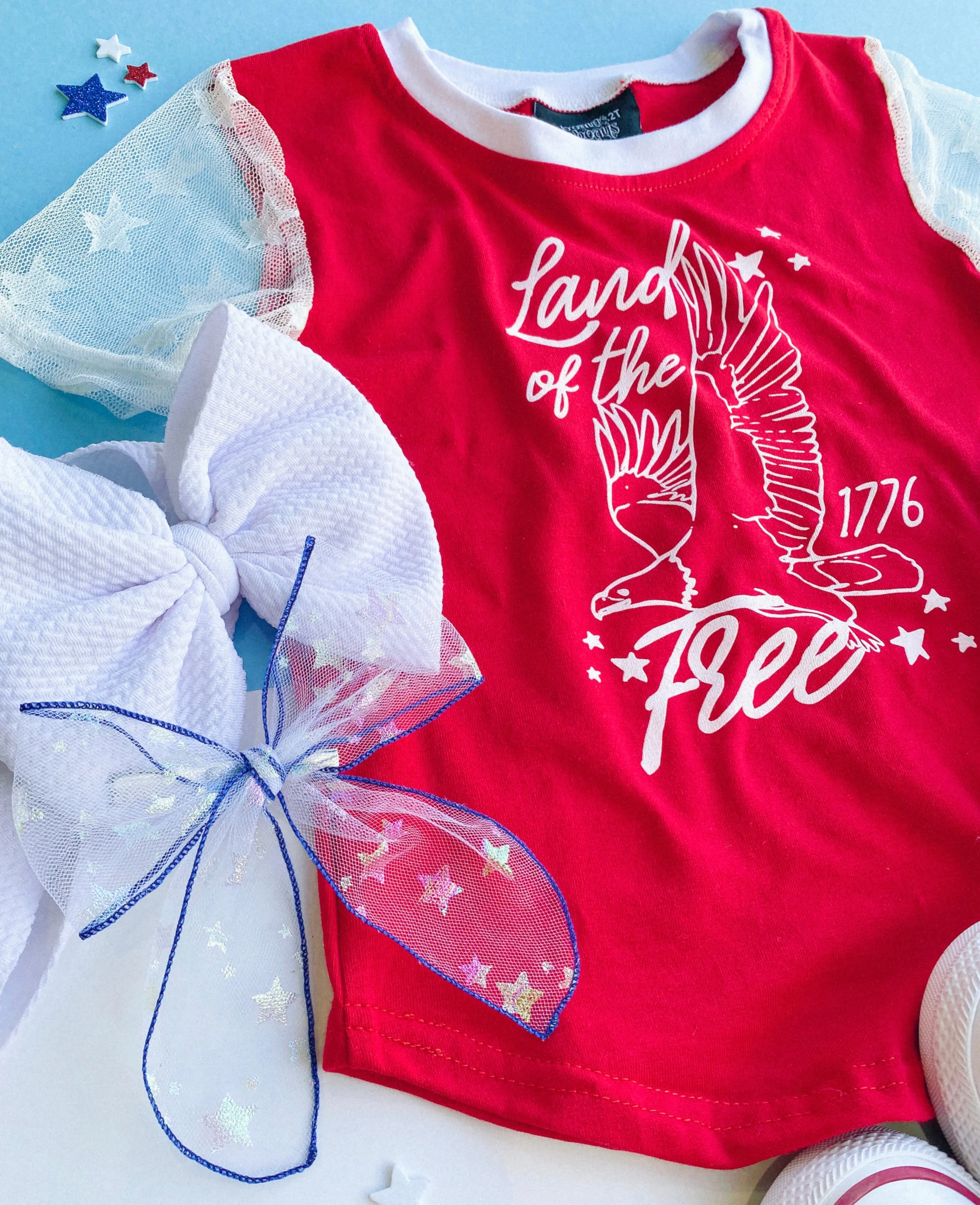 RESTOCK: land of the free tee - star mesh sleeves