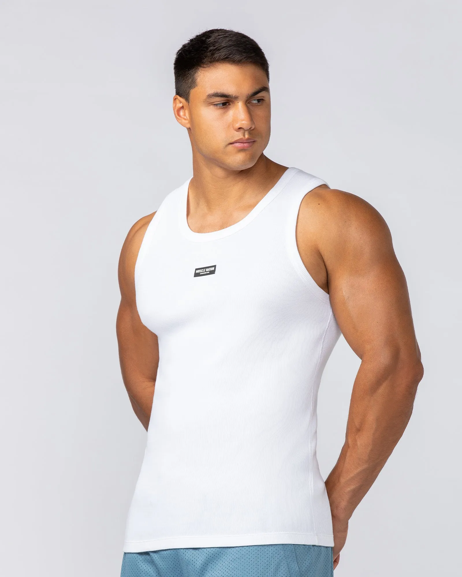 Rib Fitted Training Tank - White