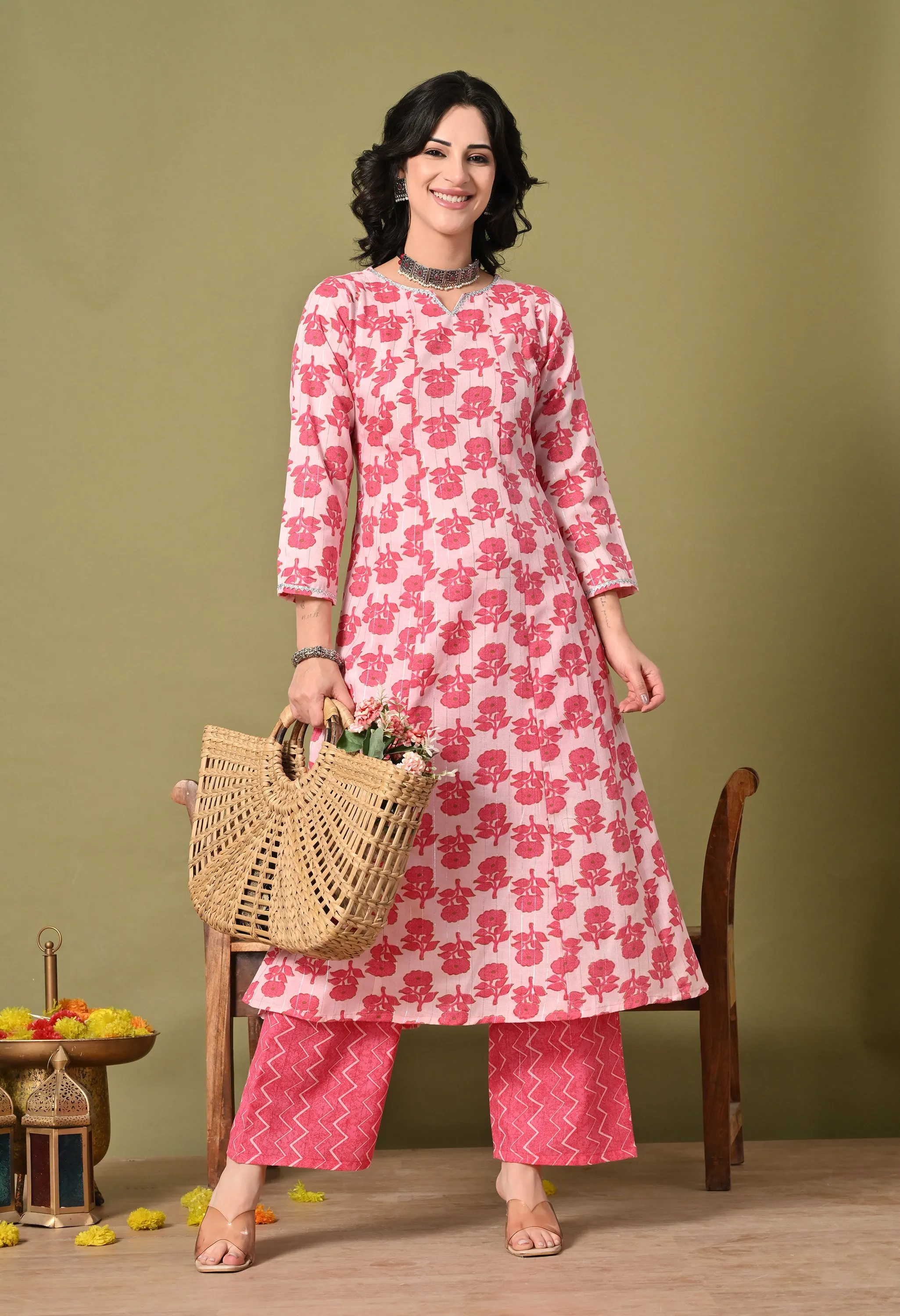 Rosy Raga Cotton Suit Set