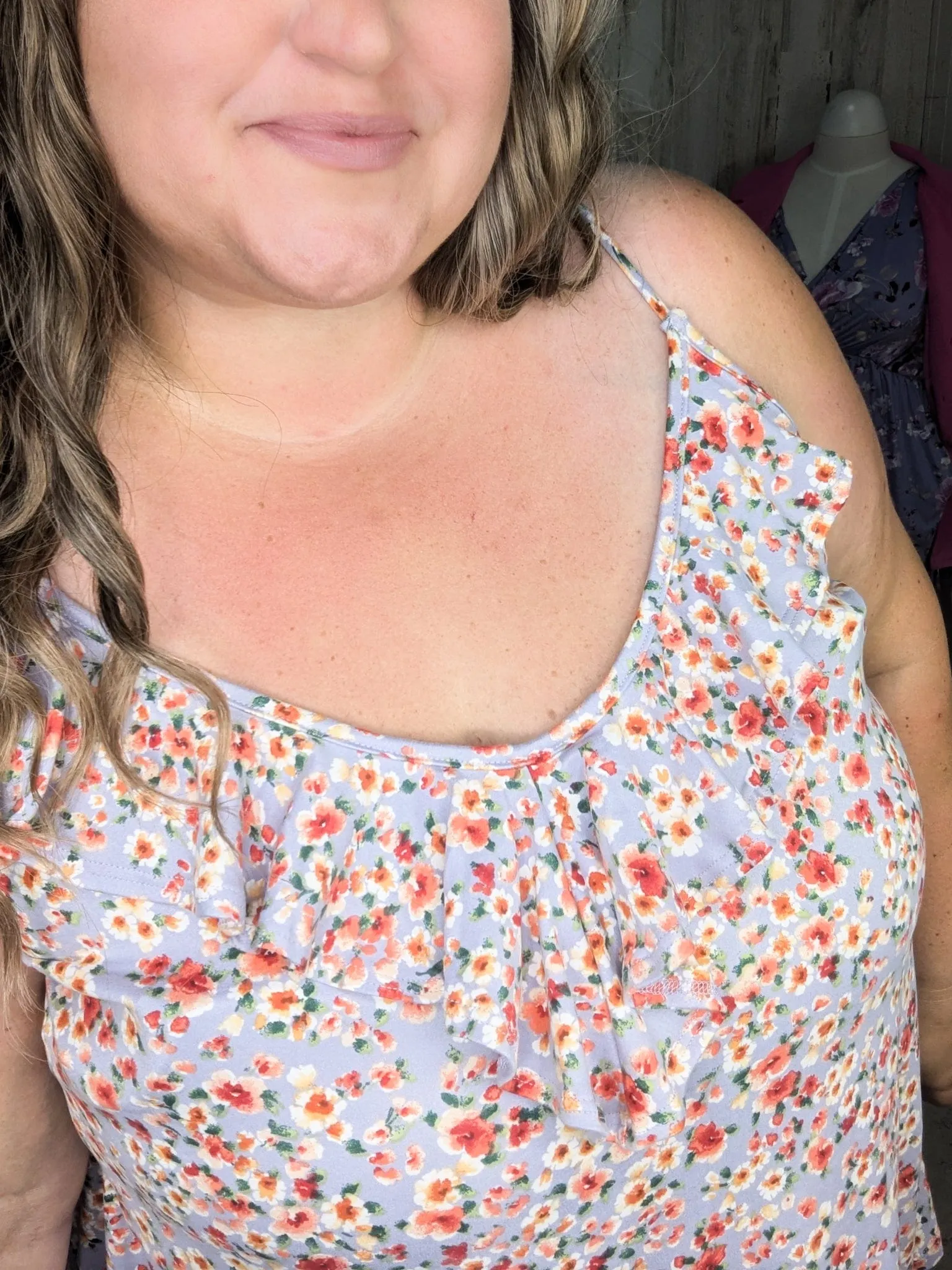 Roxy Flutter Neck Tank in Lavender Floral