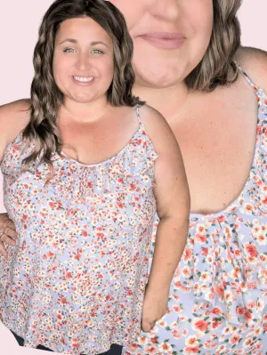 Roxy Flutter Neck Tank in Lavender Floral