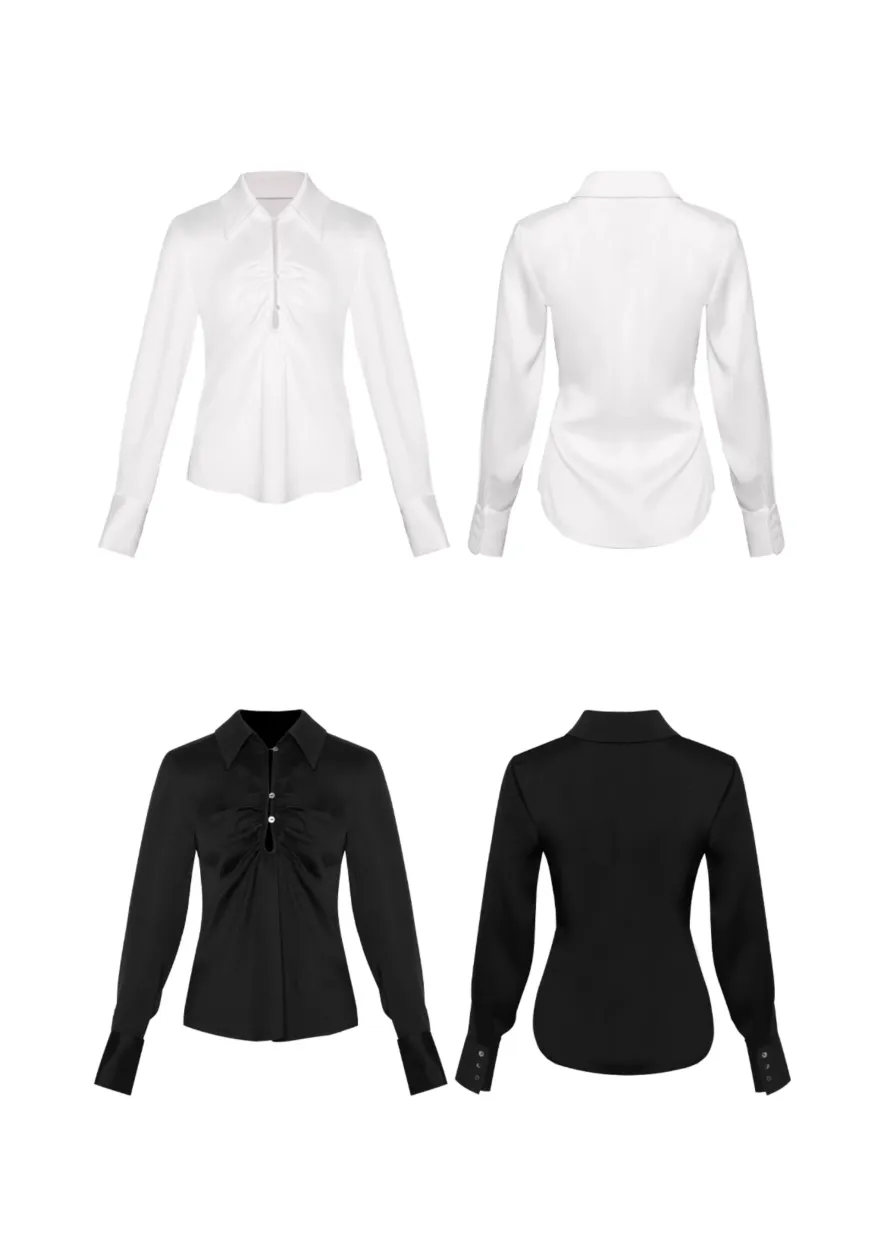Satin Cutout Shoulder Pads Shirt