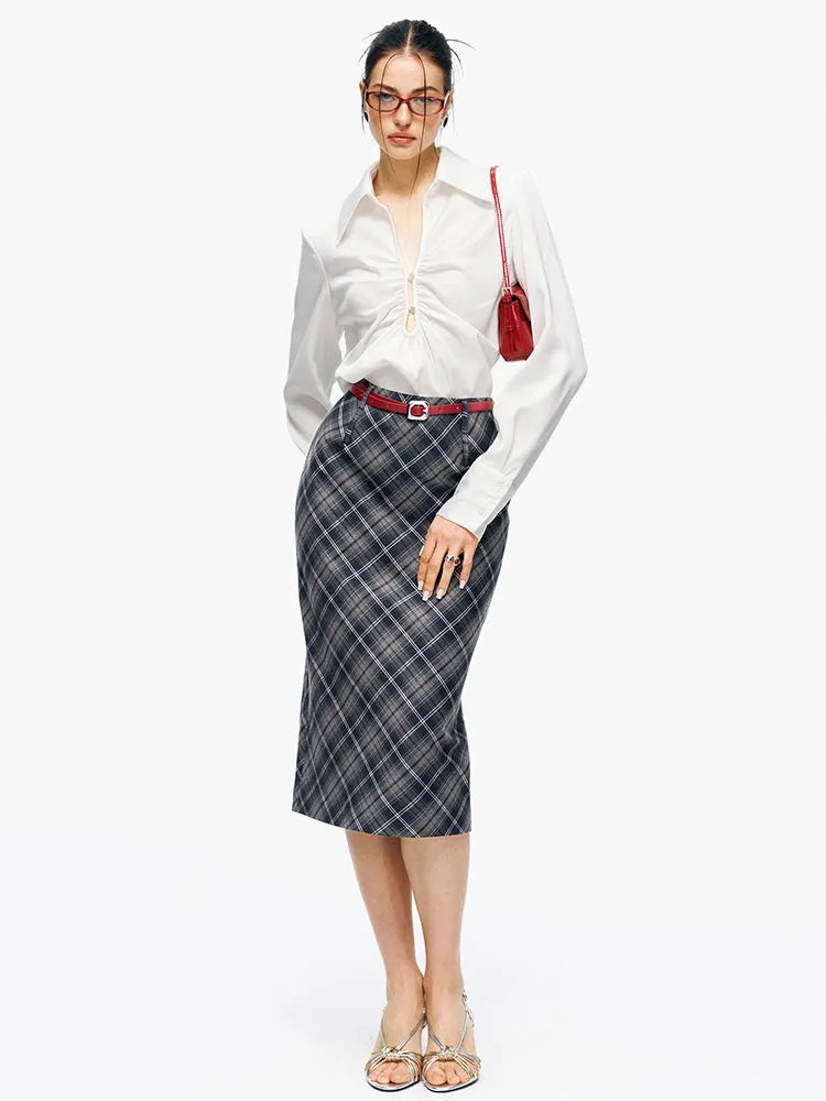 Satin Cutout Shoulder Pads Shirt