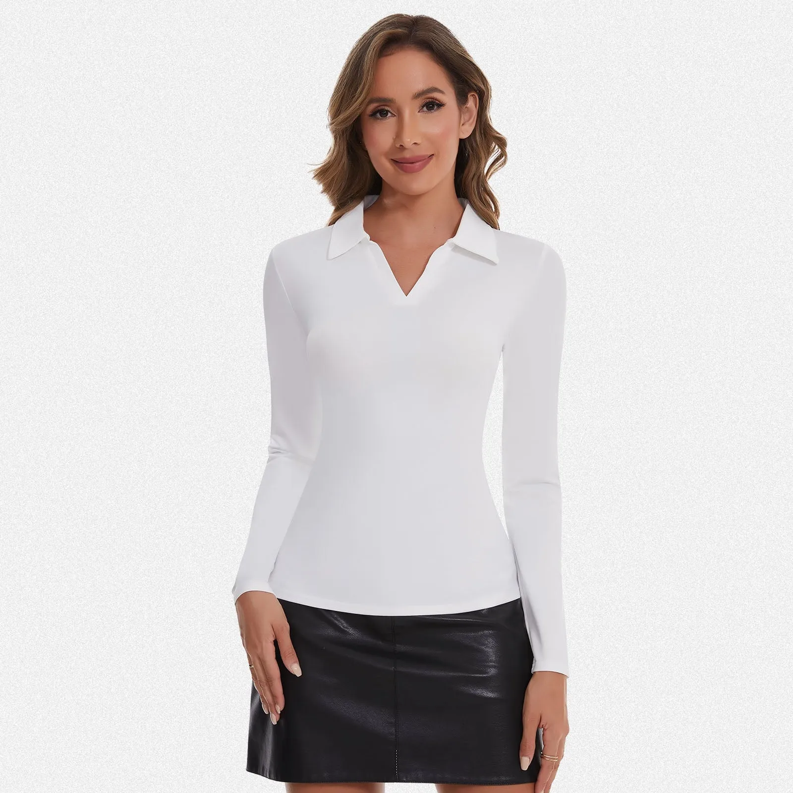 Shaperin Long Sleeve Golf Polo Shirt Collared V Neck Top