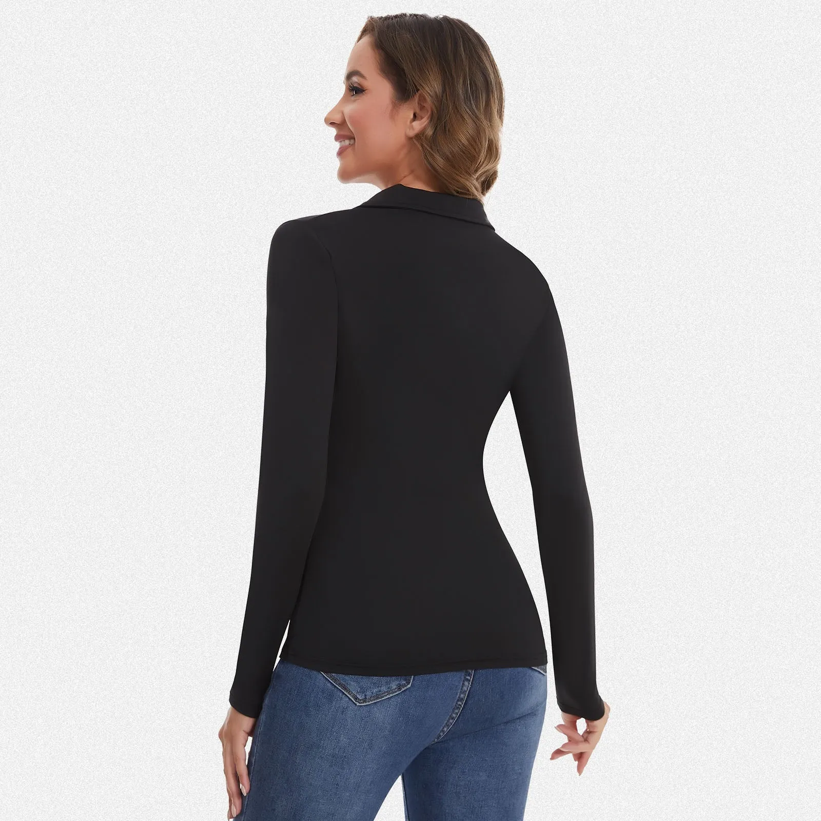 Shaperin Long Sleeve Golf Polo Shirt Collared V Neck Top