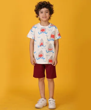 SHARK RED BOYS SHORTS SET - WHITE/RED