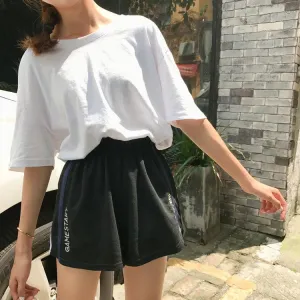 Side Stripe Letters Loose Shorts