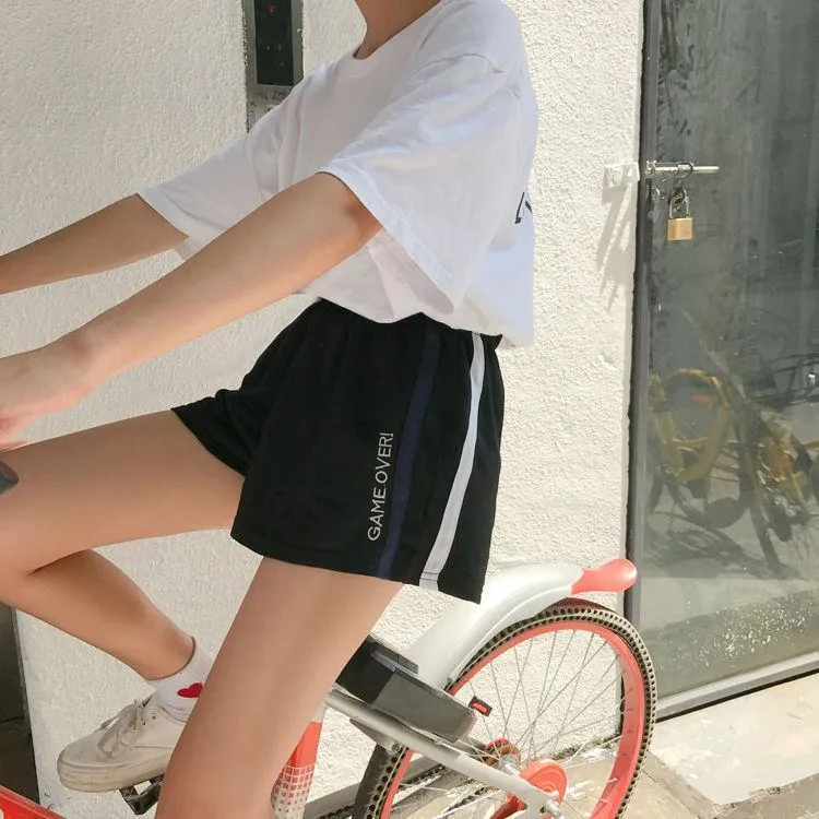 Side Stripe Letters Loose Shorts