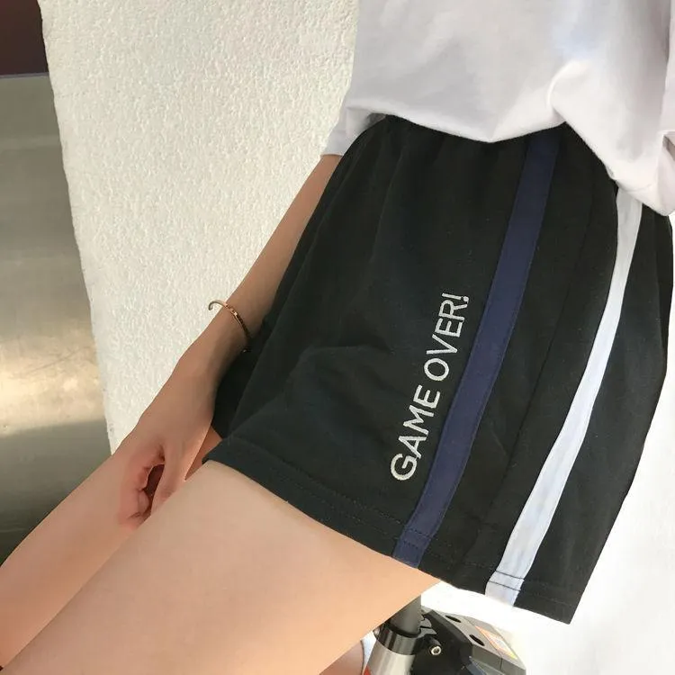 Side Stripe Letters Loose Shorts