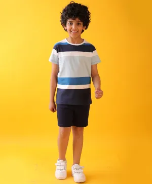 SKY NAVY WHITE DENIM BOYS SHORTS SET - SKY/DENIM