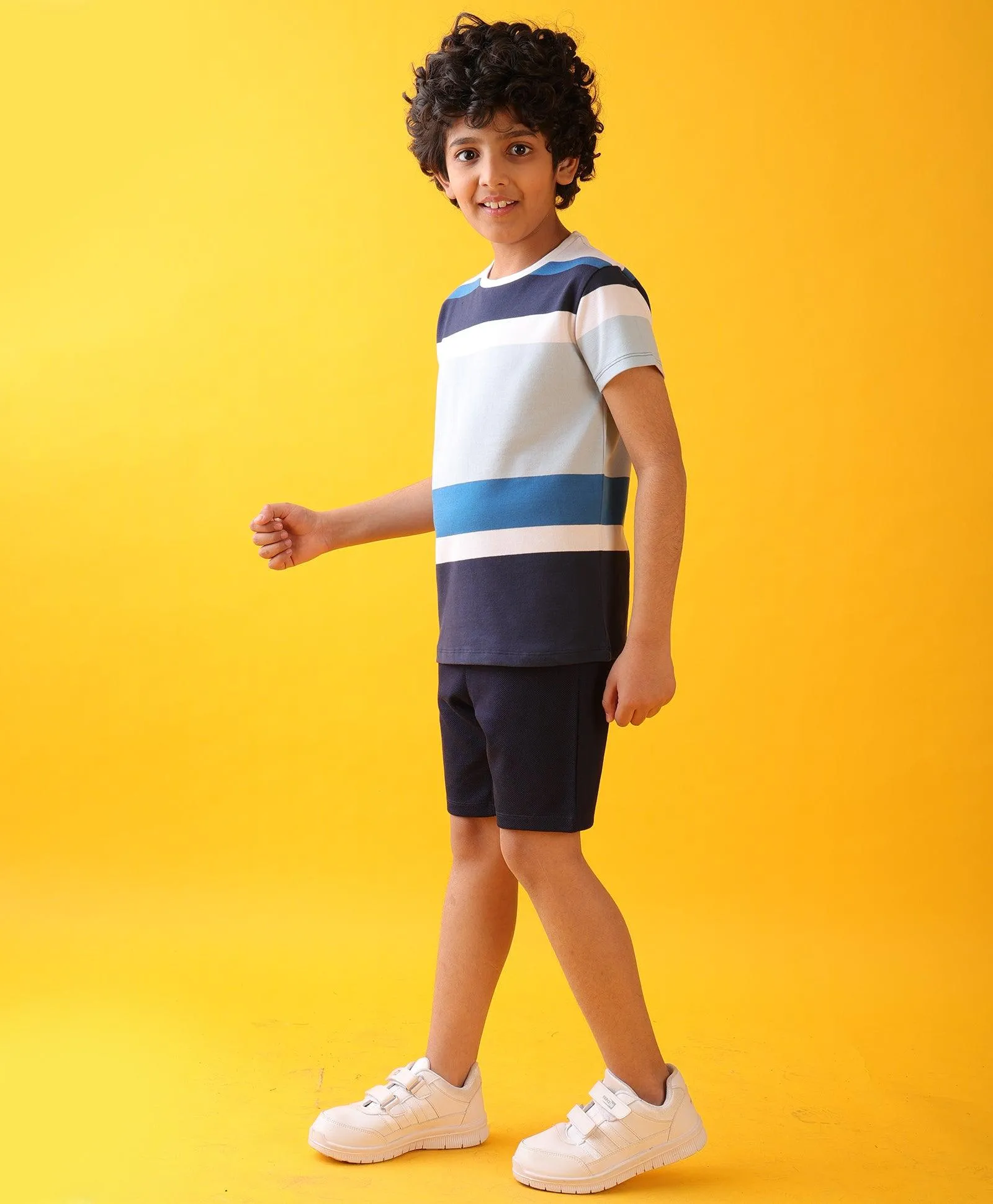 SKY NAVY WHITE DENIM BOYS SHORTS SET - SKY/DENIM