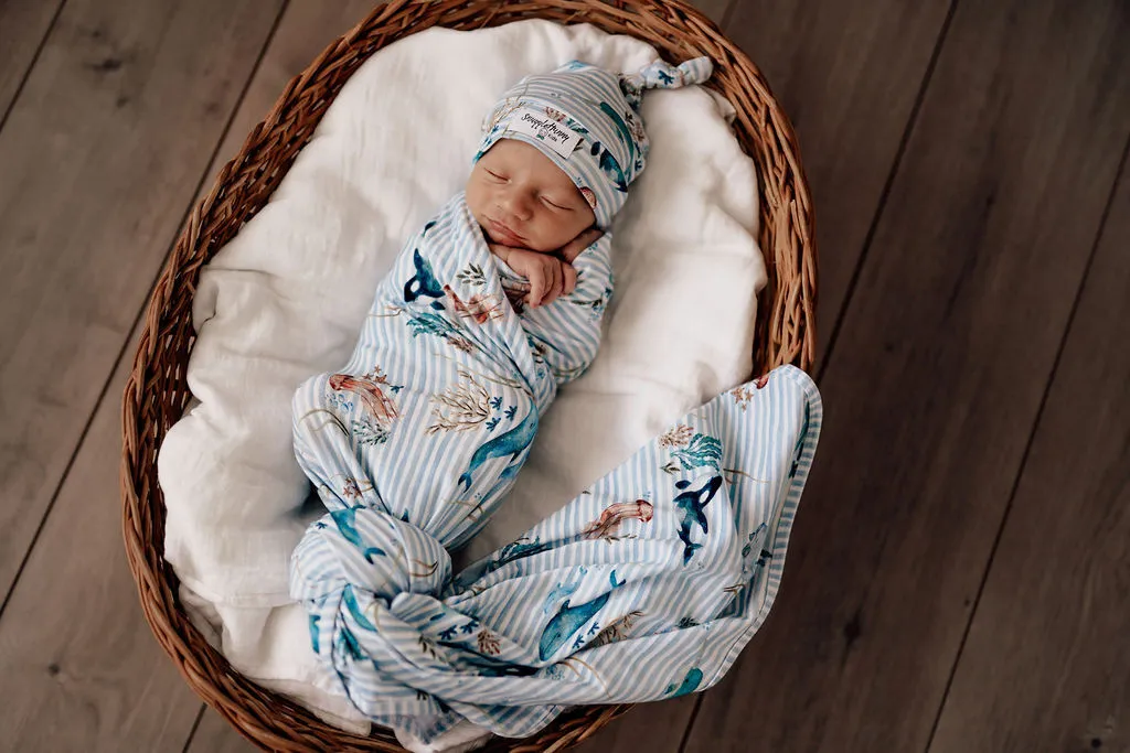 Snuggle Hunny Baby Jersey Wrap & Beanie Set - Whale