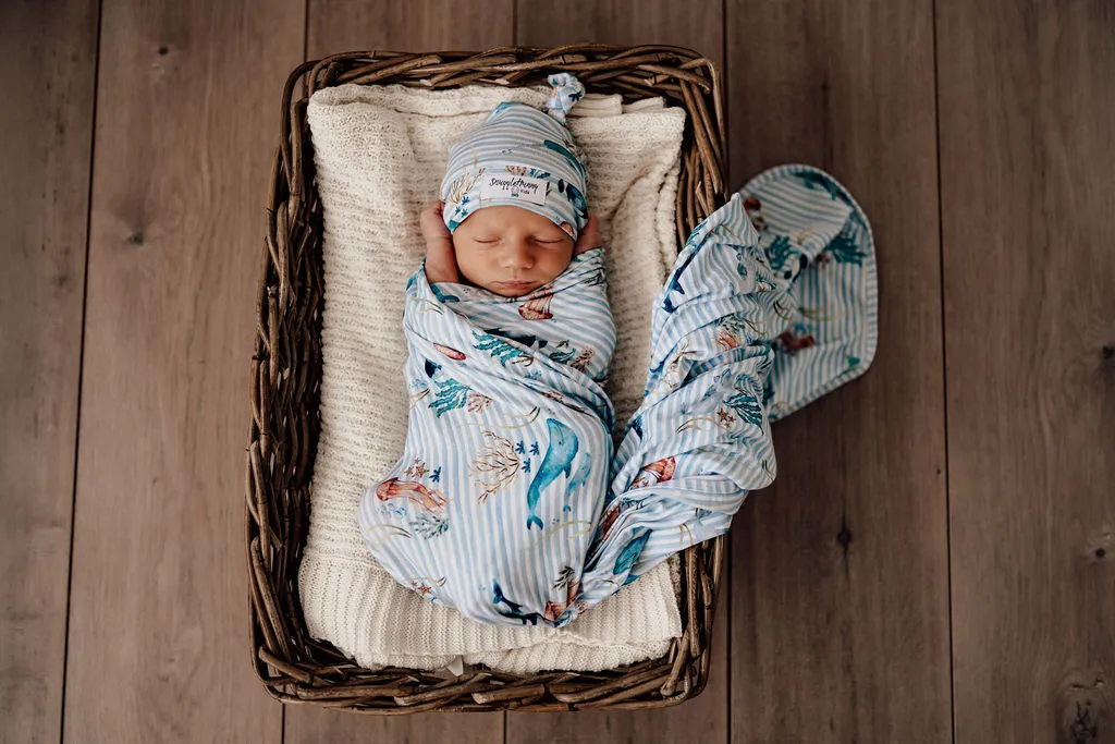 Snuggle Hunny Baby Jersey Wrap & Beanie Set - Whale