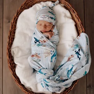 Snuggle Hunny Baby Jersey Wrap & Beanie Set - Whale