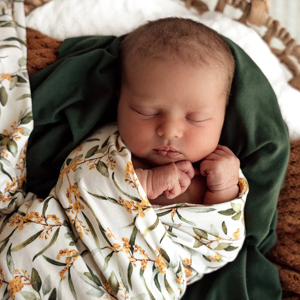 Snuggle Hunny Baby Jersey Wrap & Topknot Set - Golden Wattle