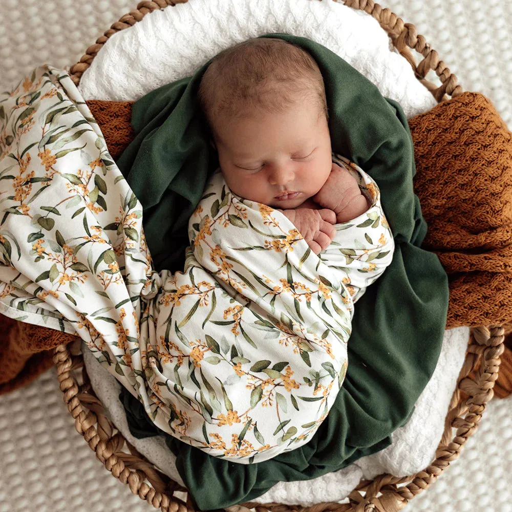 Snuggle Hunny Baby Jersey Wrap & Topknot Set - Golden Wattle