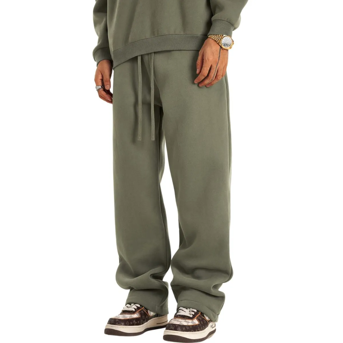 Solid Color Plush Lining Baggy Sweatpants