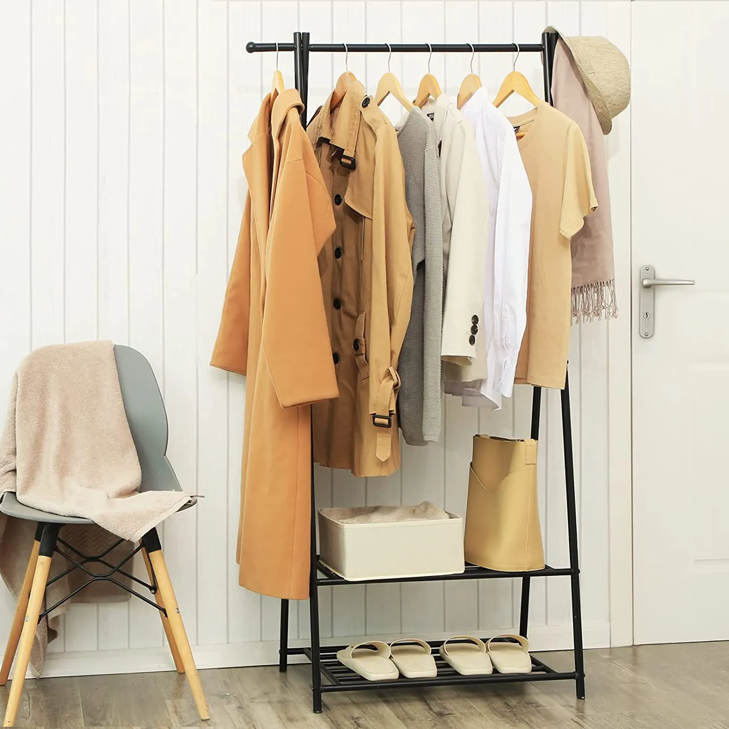 Space Saving Metal Frame Coat Stand - Black