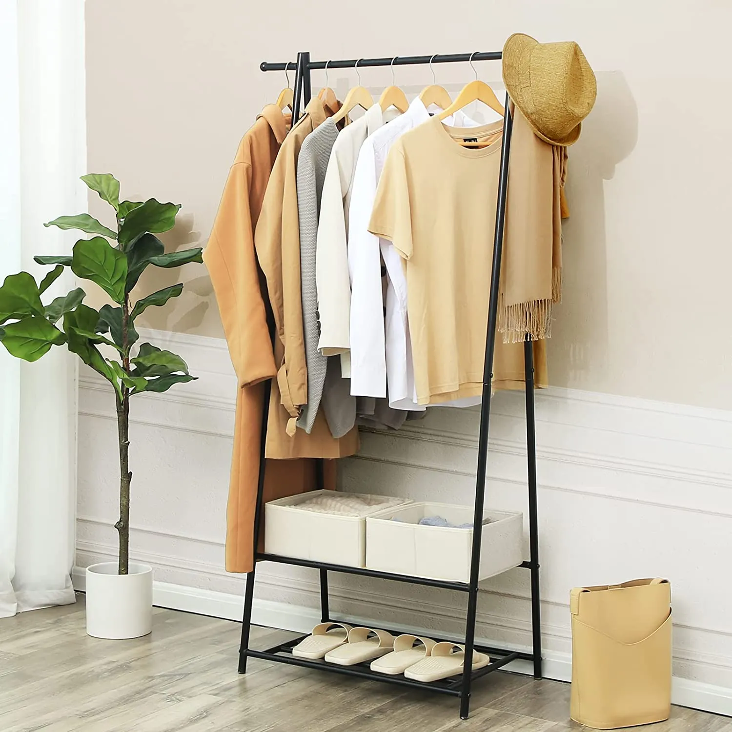Space Saving Metal Frame Coat Stand - Black