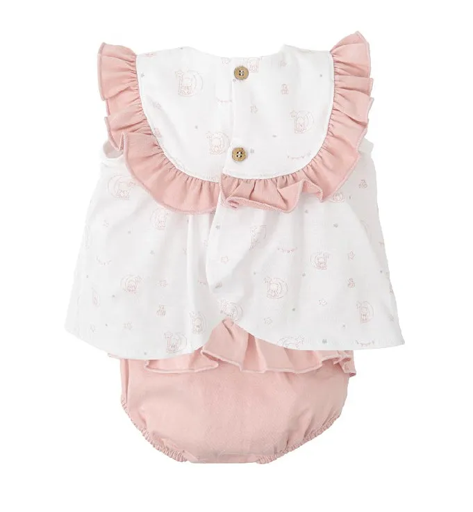 SS25 Babidu - Pink Teddy on Moon Print Top and Bloomer Set