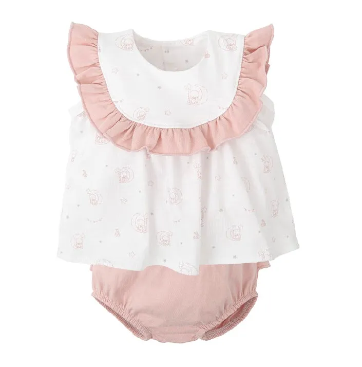 SS25 Babidu - Pink Teddy on Moon Print Top and Bloomer Set