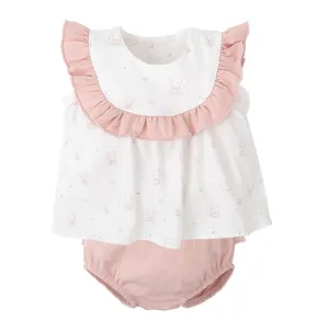 SS25 Babidu - Pink Teddy on Moon Print Top and Bloomer Set