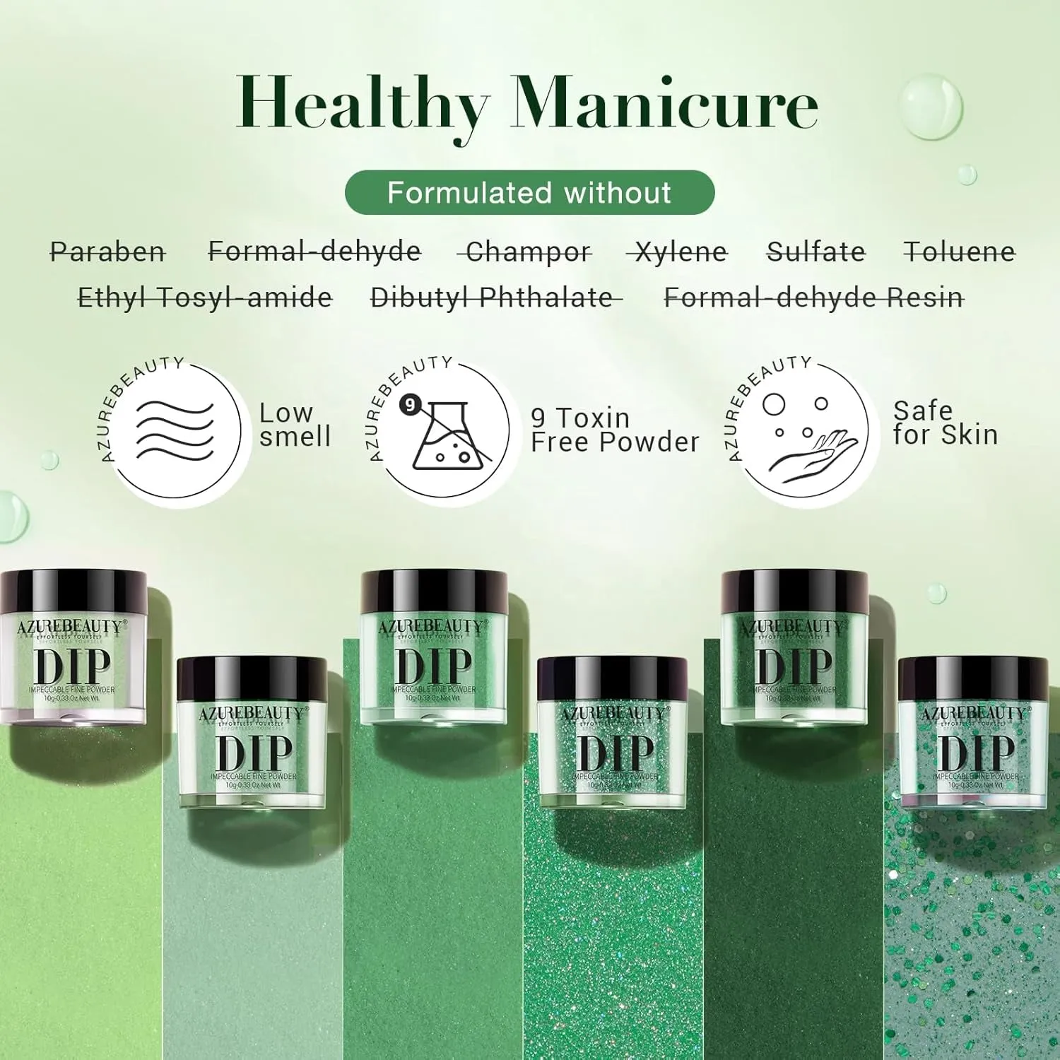 St. Patrick'S Evergreen Dip Powder Nail Kit, 6 Colors Glitter Green Sparkle Forest Dark,Dipping Powder Color French Nail Art Manicure DIY Salon Gifts for Women, No Need Nail Lamp Cured