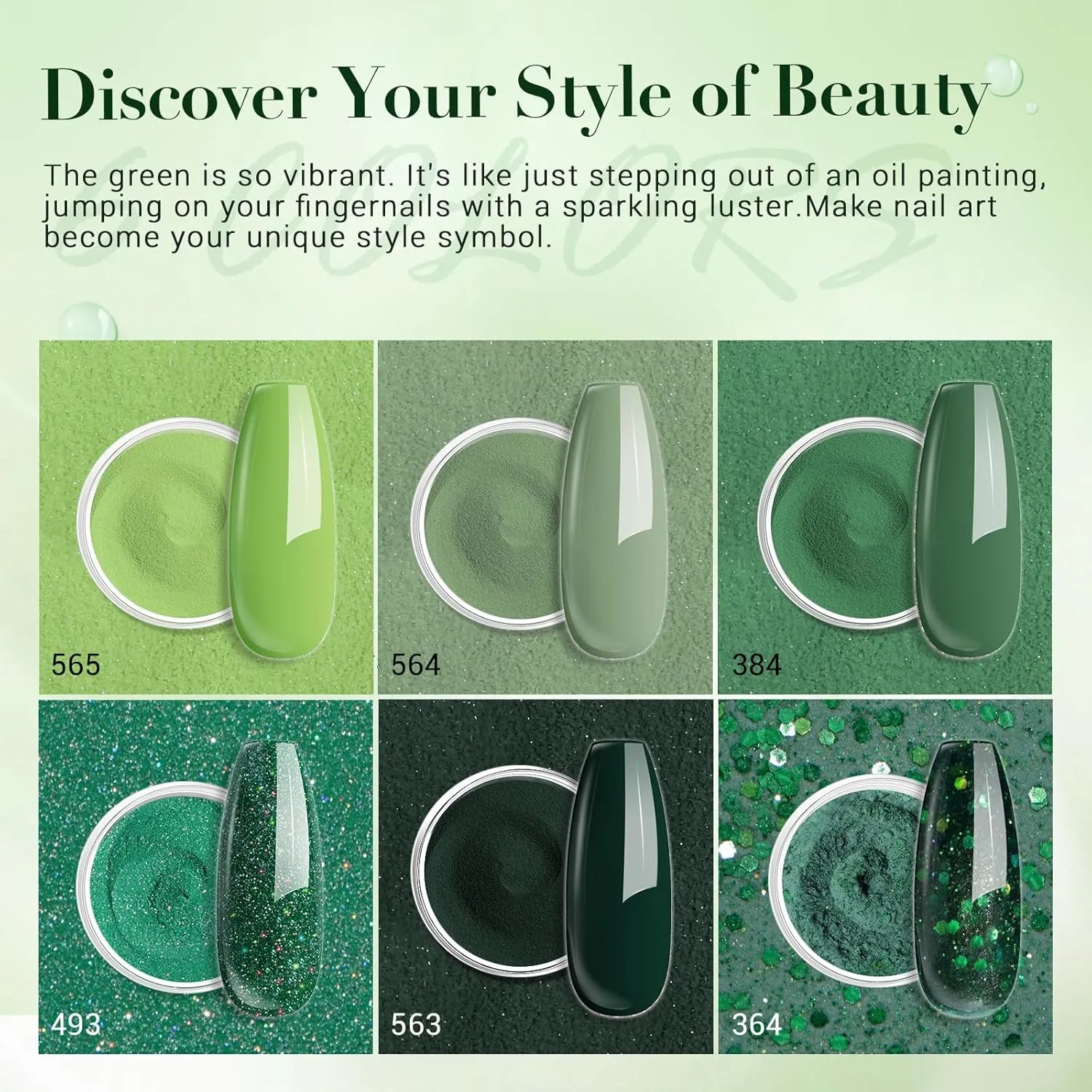 St. Patrick'S Evergreen Dip Powder Nail Kit, 6 Colors Glitter Green Sparkle Forest Dark,Dipping Powder Color French Nail Art Manicure DIY Salon Gifts for Women, No Need Nail Lamp Cured