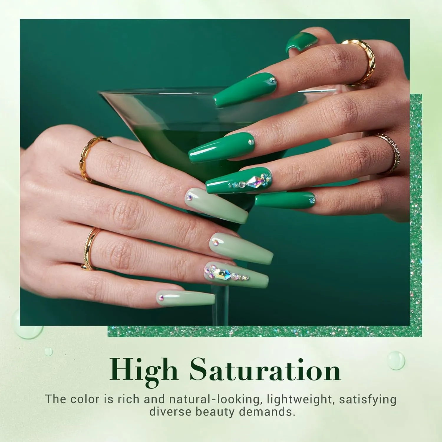 St. Patrick'S Evergreen Dip Powder Nail Kit, 6 Colors Glitter Green Sparkle Forest Dark,Dipping Powder Color French Nail Art Manicure DIY Salon Gifts for Women, No Need Nail Lamp Cured