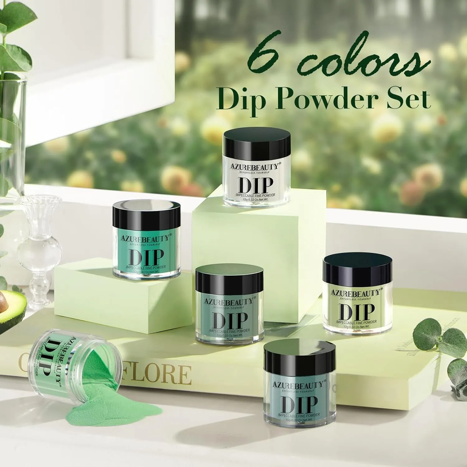 St. Patrick'S Evergreen Dip Powder Nail Kit, 6 Colors Glitter Green Sparkle Forest Dark,Dipping Powder Color French Nail Art Manicure DIY Salon Gifts for Women, No Need Nail Lamp Cured