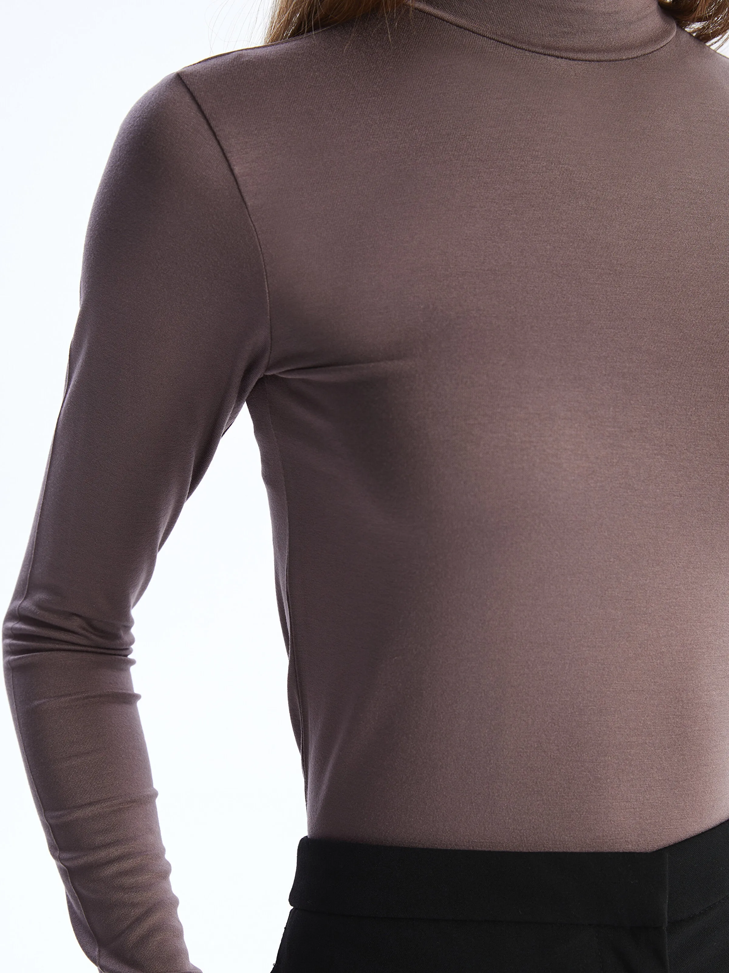 Stand Collar Plain Long Sleeve Women T-Shirt
