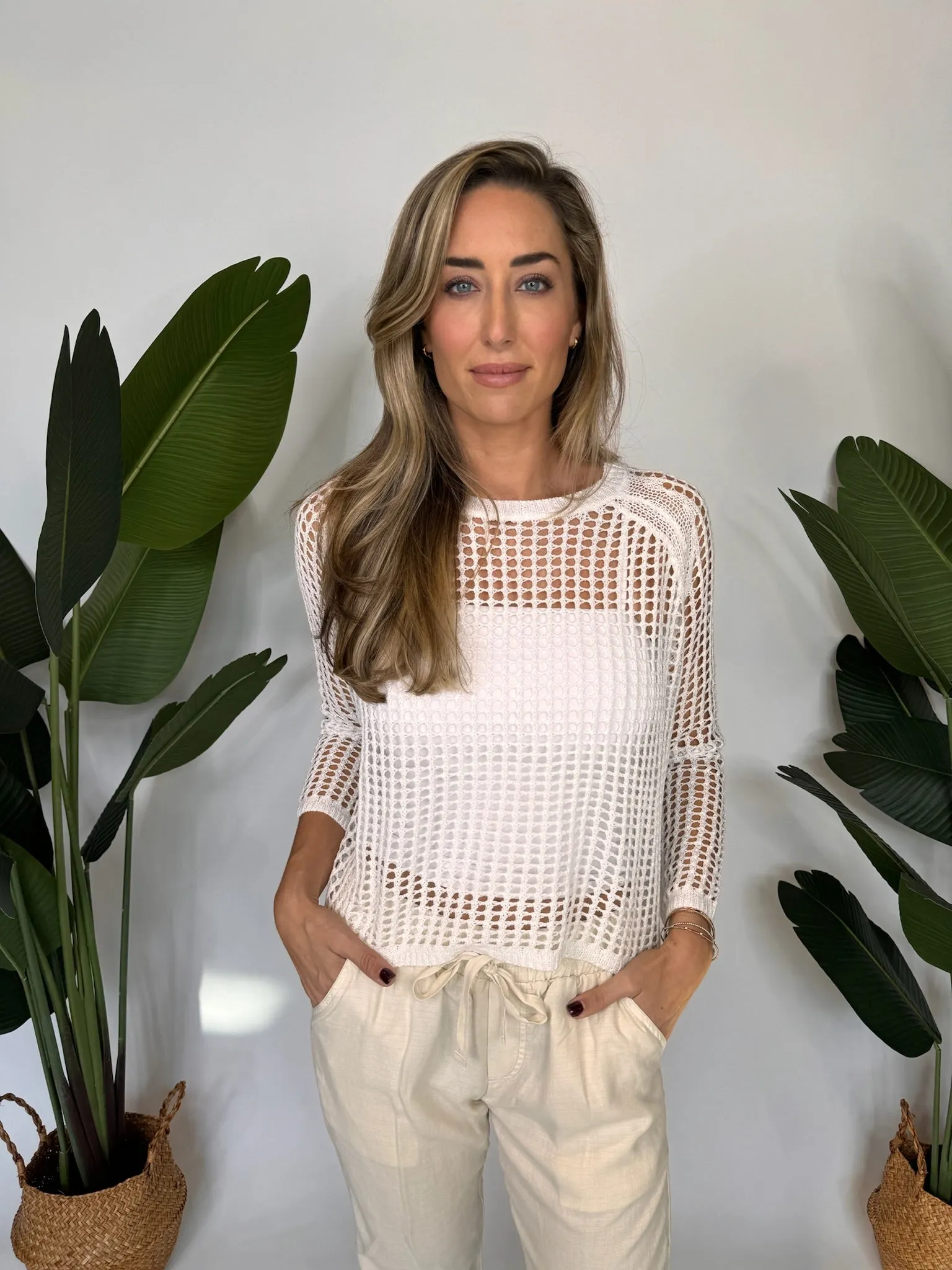 Stitch Drop Daily Mesh Sweater White