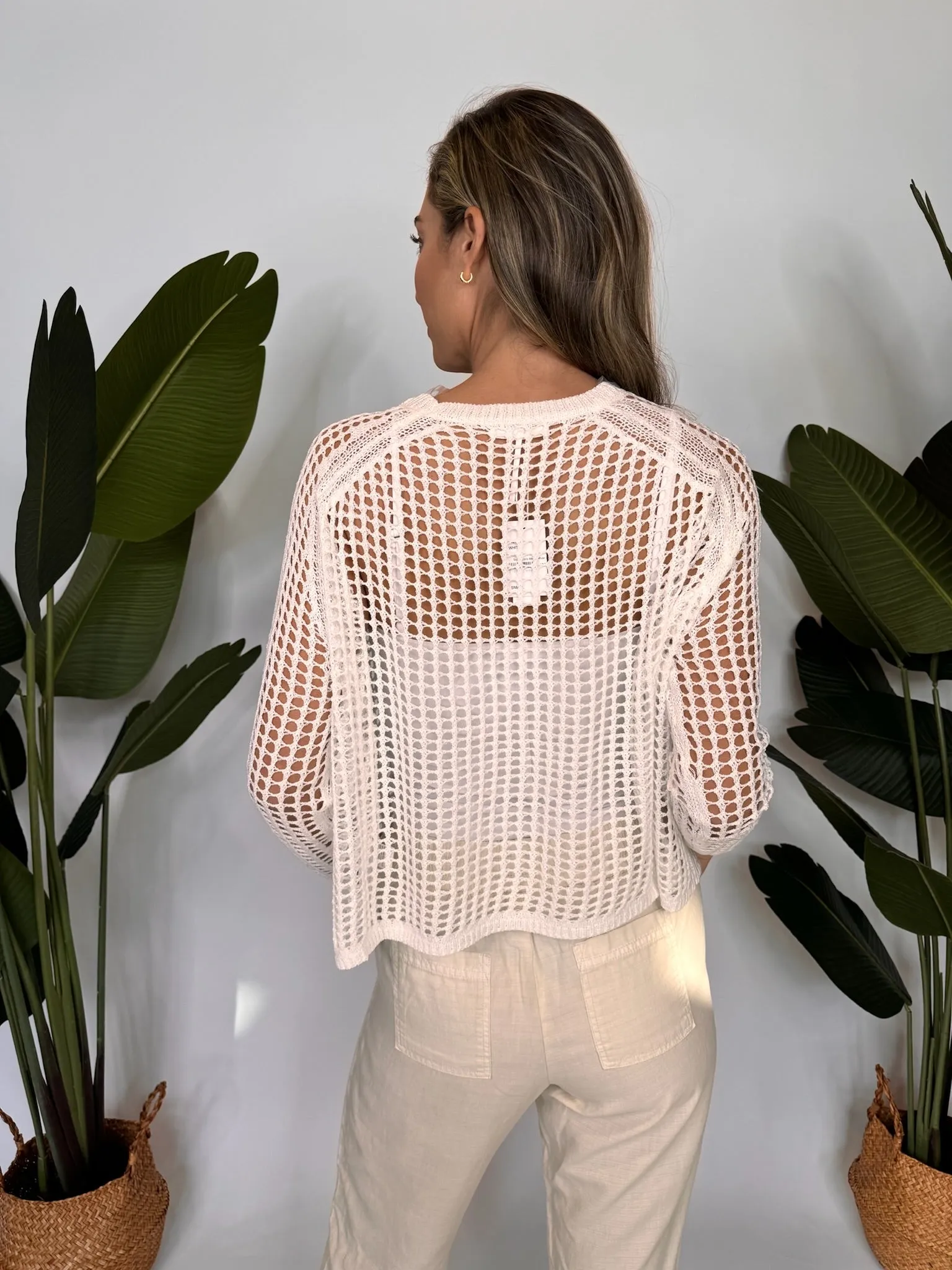 Stitch Drop Daily Mesh Sweater White