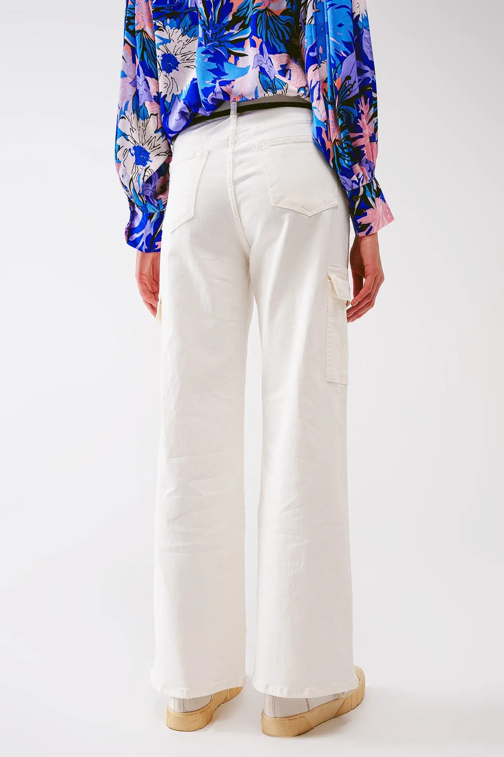 Straight Leg Cargo Jeans in White