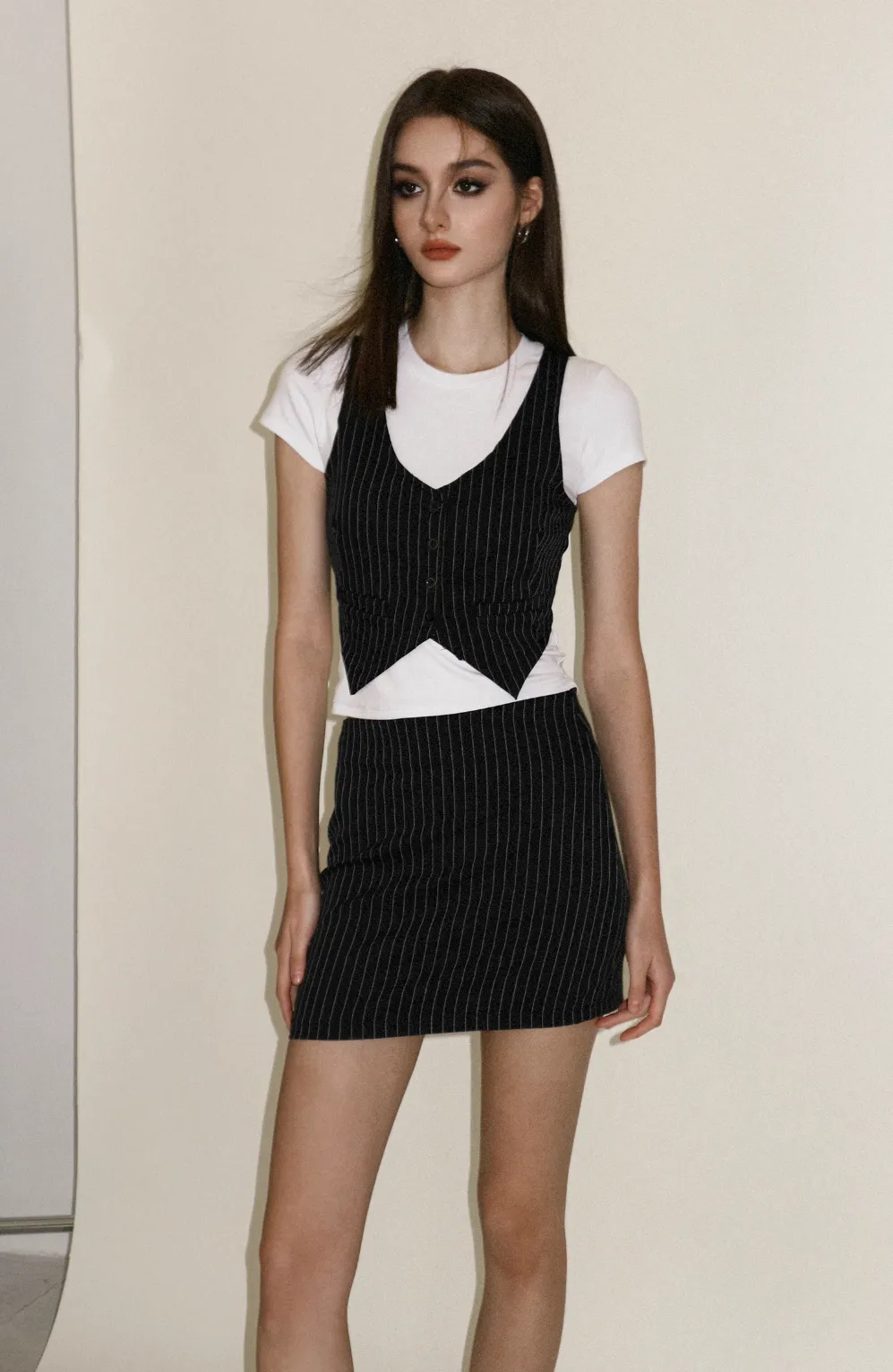 Striped Vest / Skirt / Suit Set