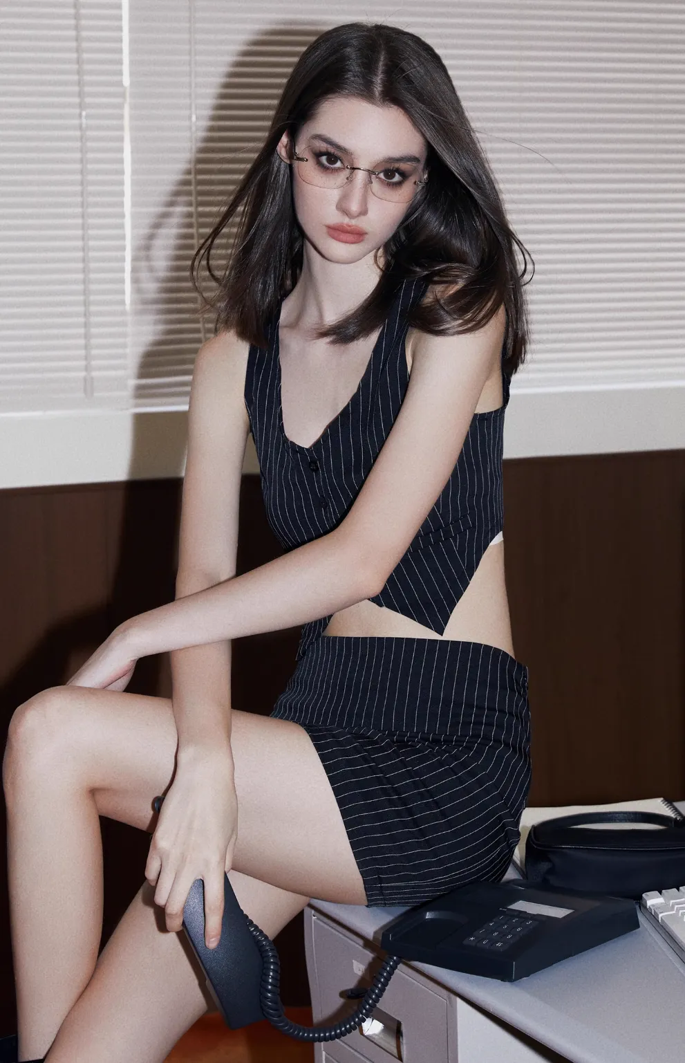Striped Vest / Skirt / Suit Set