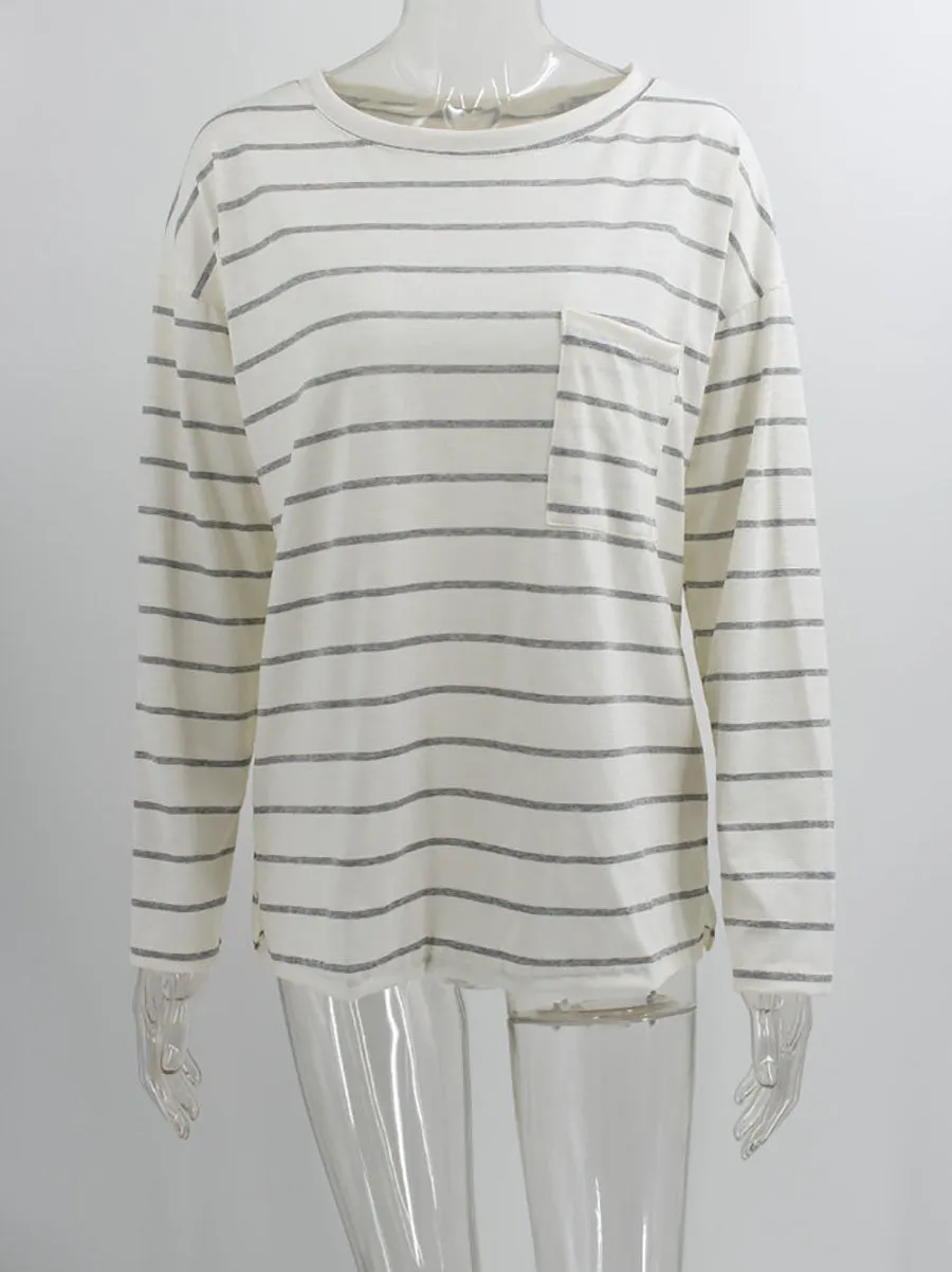Stunncal Striped Long Sleeve T-shirt With Pocket