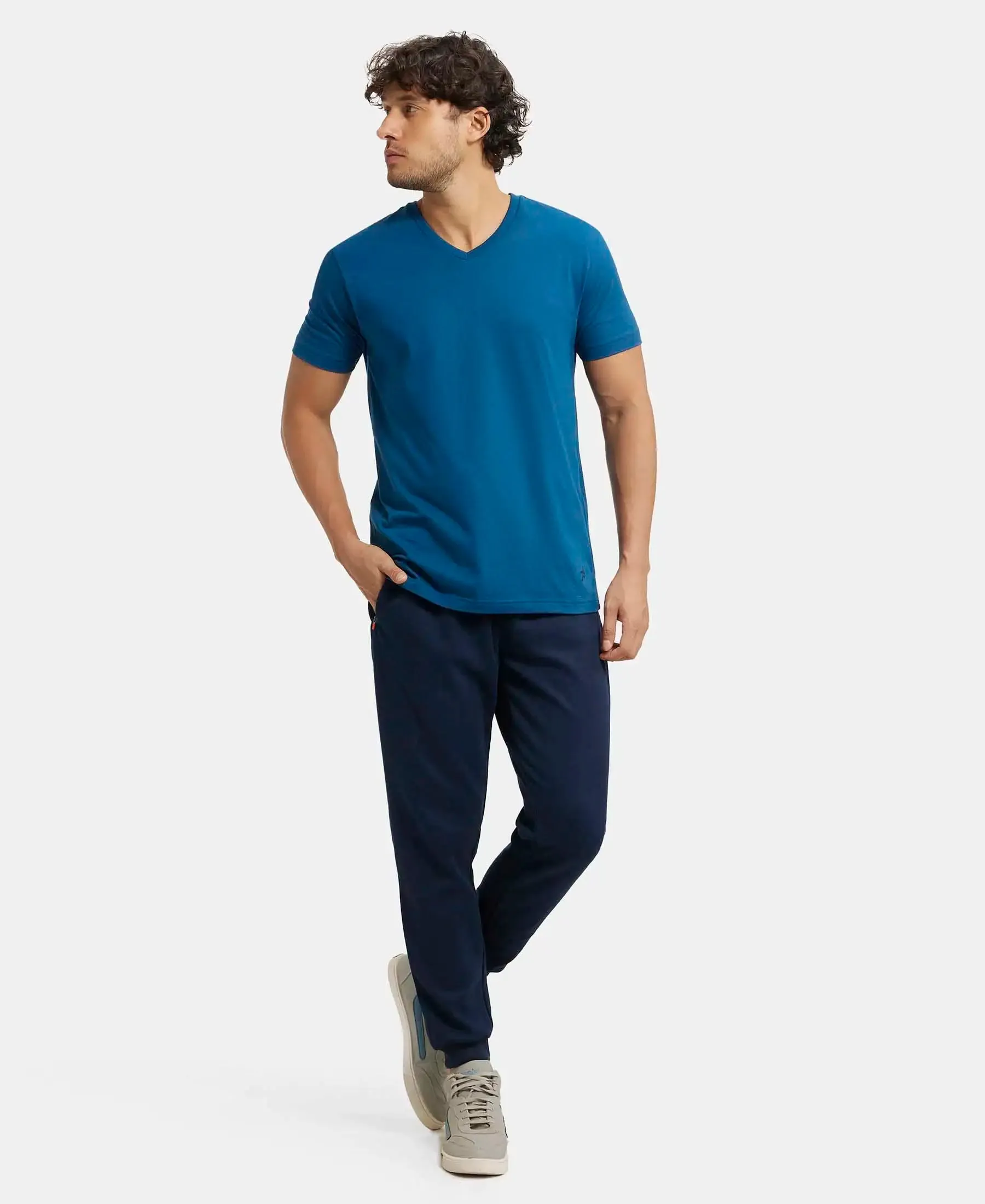 Super Combed Cotton Rich Pique Slim Fit Jogger with Zipper Pockets - Navy