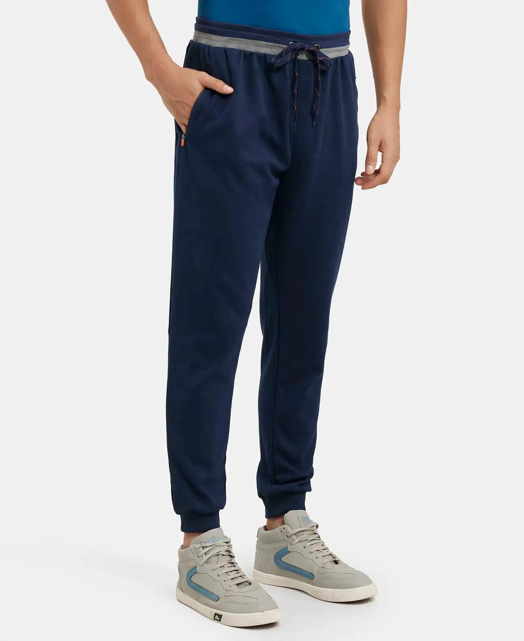 Super Combed Cotton Rich Pique Slim Fit Jogger with Zipper Pockets - Navy
