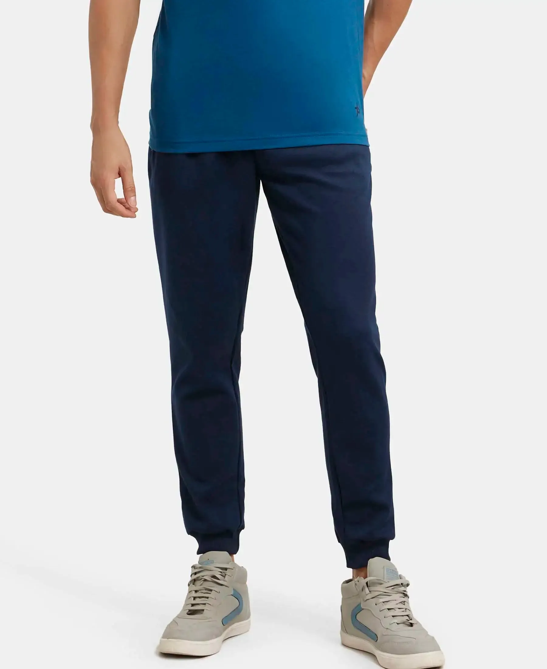 Super Combed Cotton Rich Pique Slim Fit Jogger with Zipper Pockets - Navy