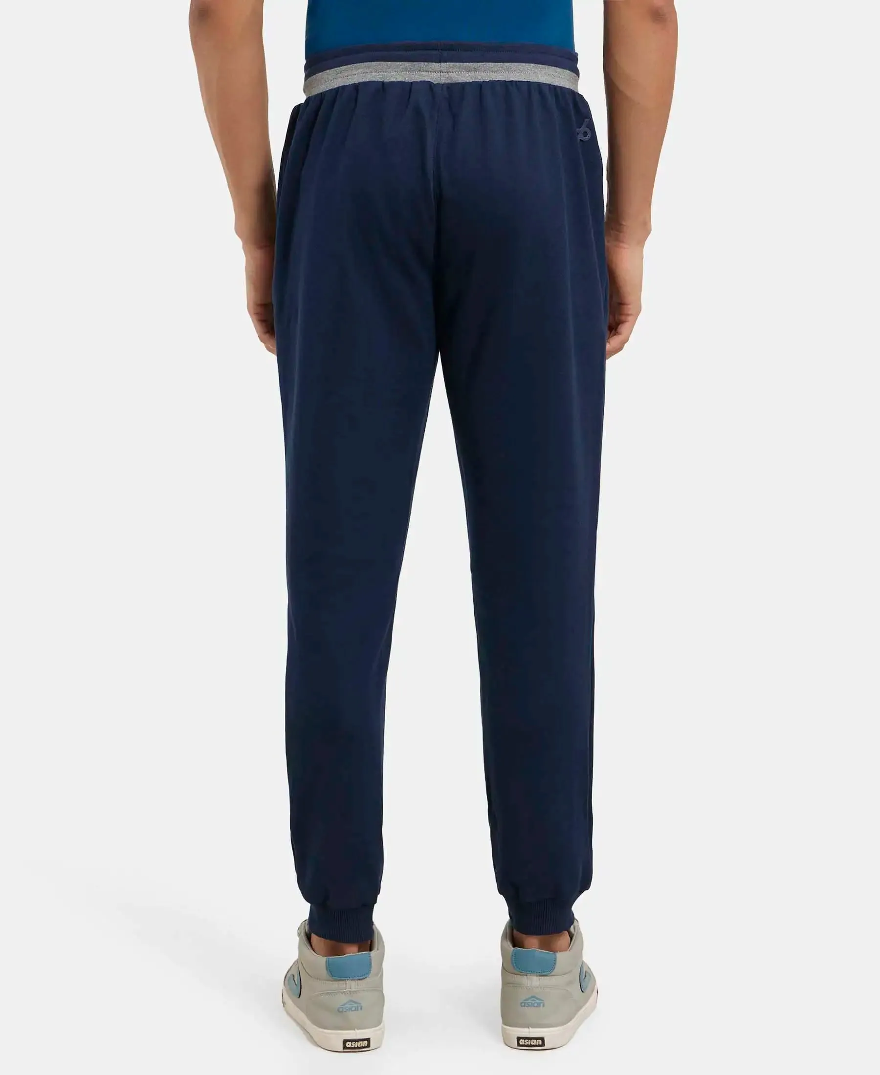 Super Combed Cotton Rich Pique Slim Fit Jogger with Zipper Pockets - Navy