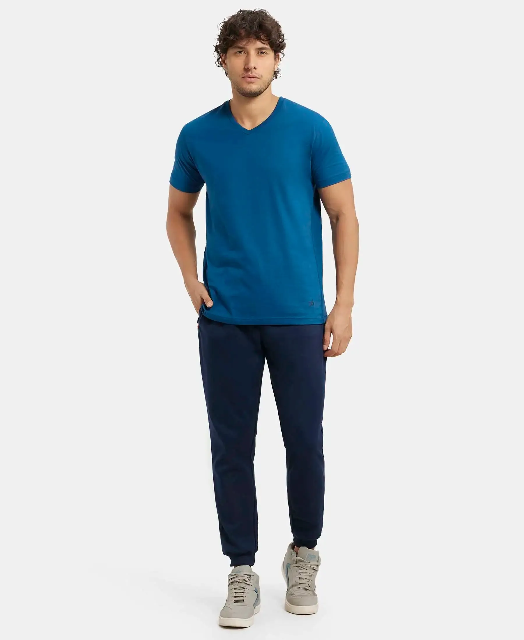 Super Combed Cotton Rich Pique Slim Fit Jogger with Zipper Pockets - Navy