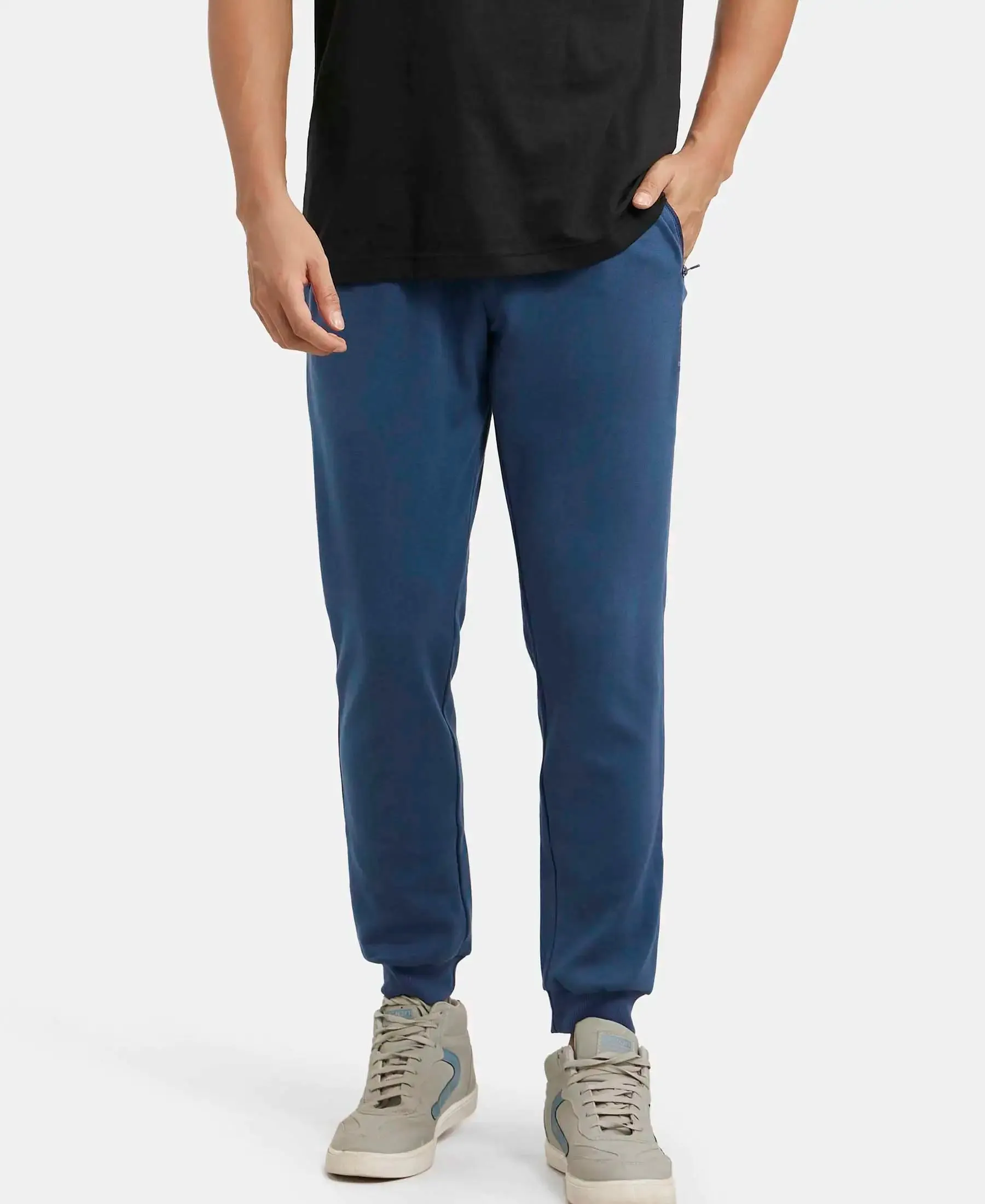Super Combed Cotton Rich Slim Fit Jogger with Zipper Pockets - Insignia Blue